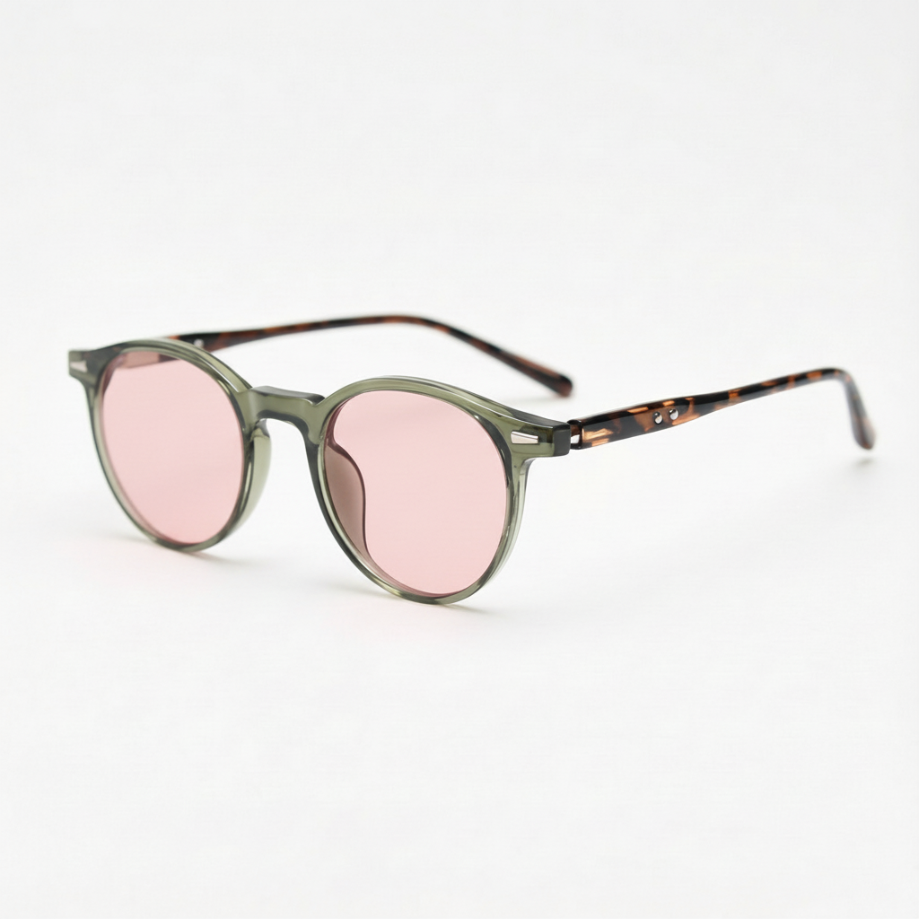 Ida Pink Tinted Lens Sunglasses - Green Round TR90 Frame