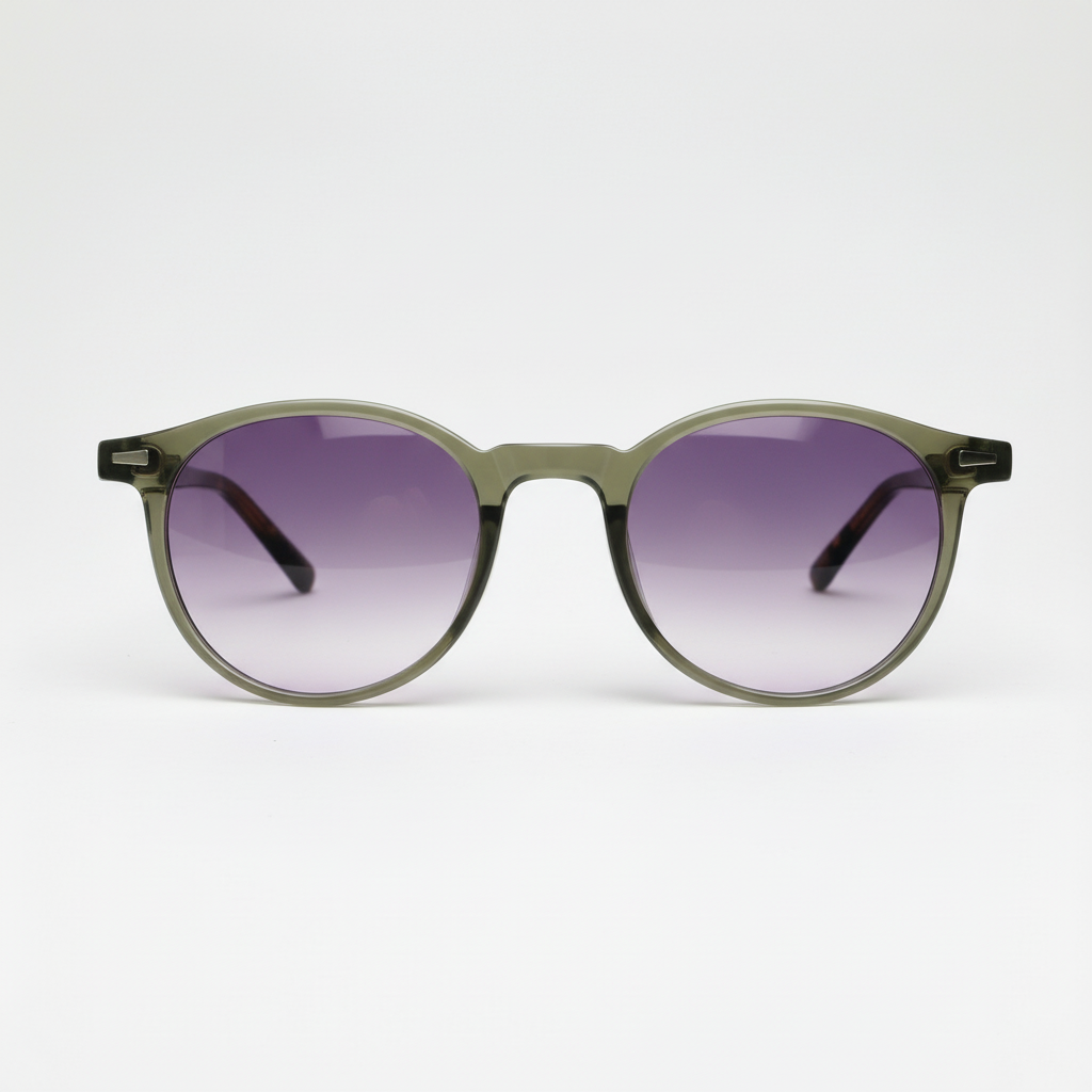 Ida Purple Gradient Lens Sunglasses - Green Round TR90 Frame