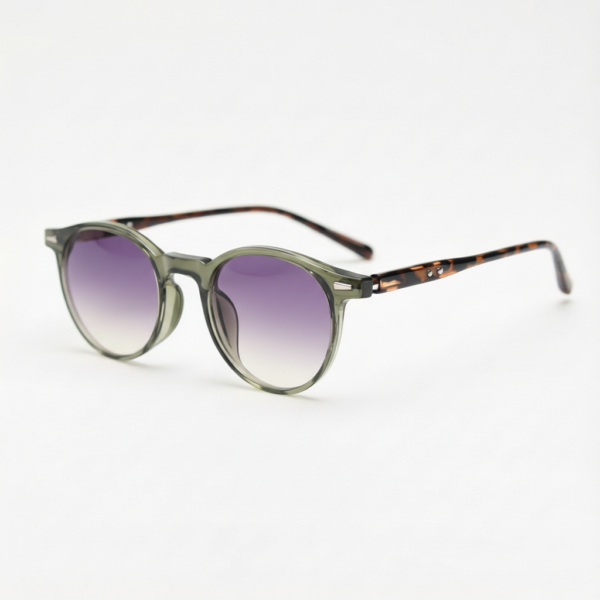 Ida Purple Gradient Lens Sunglasses - Green Round TR90 Frame