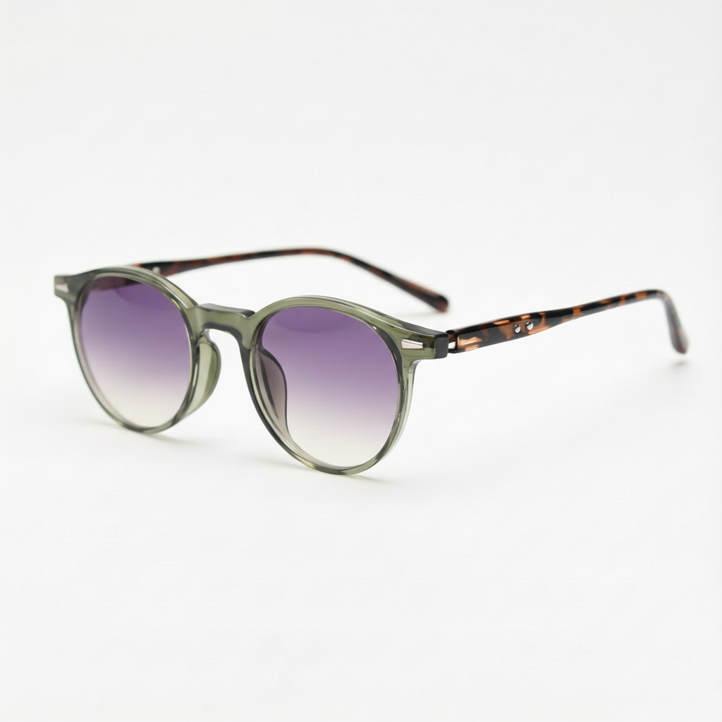Ida Purple Gradient Lens Sunglasses - Green Round TR90 Frame