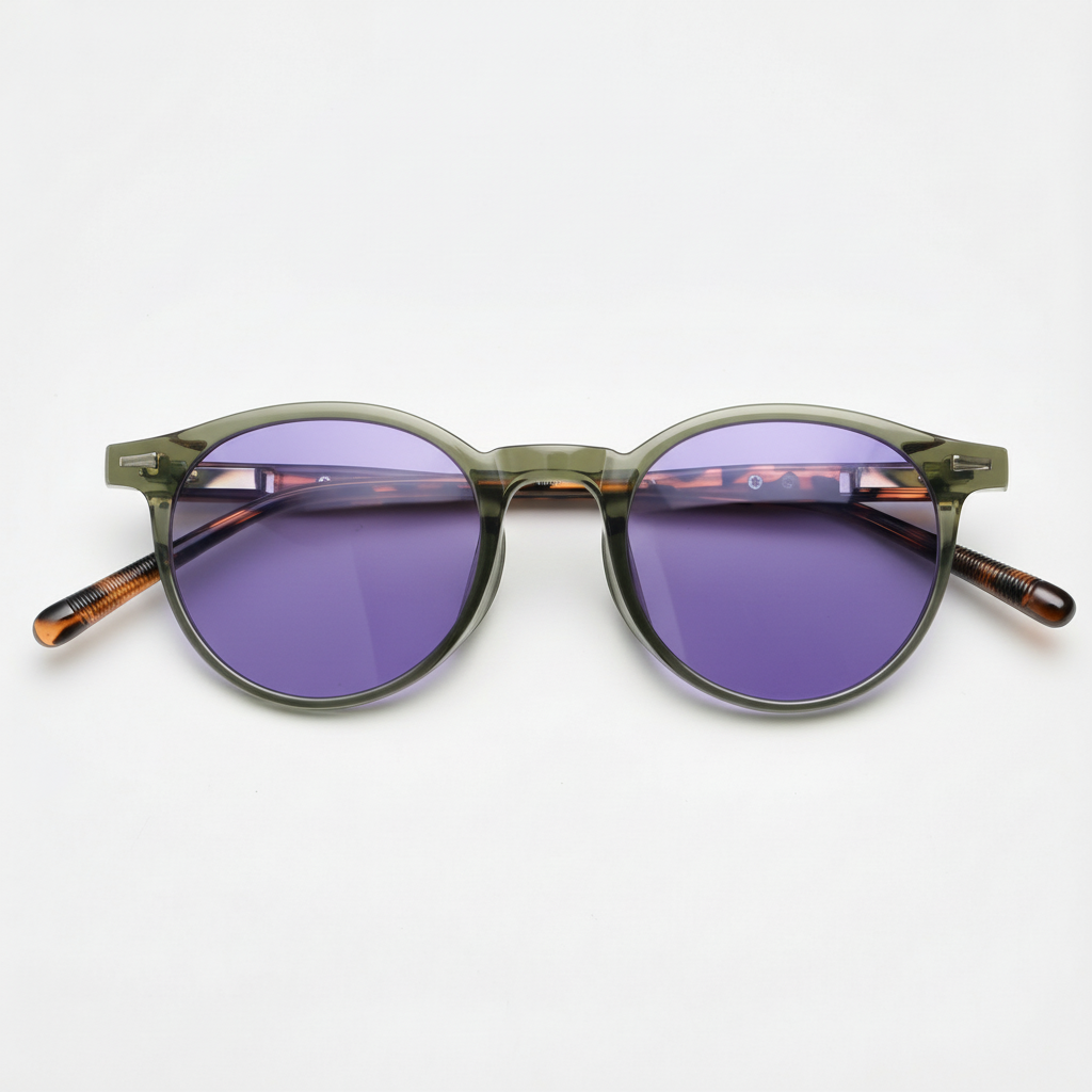 Ida Purple Tinted Lens Sunglasses - Green Round TR90 Frame