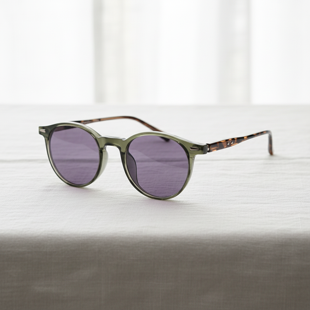 Ida Purple Tinted Lens Sunglasses - Green Round TR90 Frame