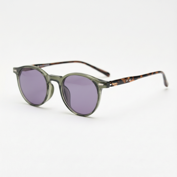 Ida Purple Tinted Lens Sunglasses - Green Round TR90 Frame
