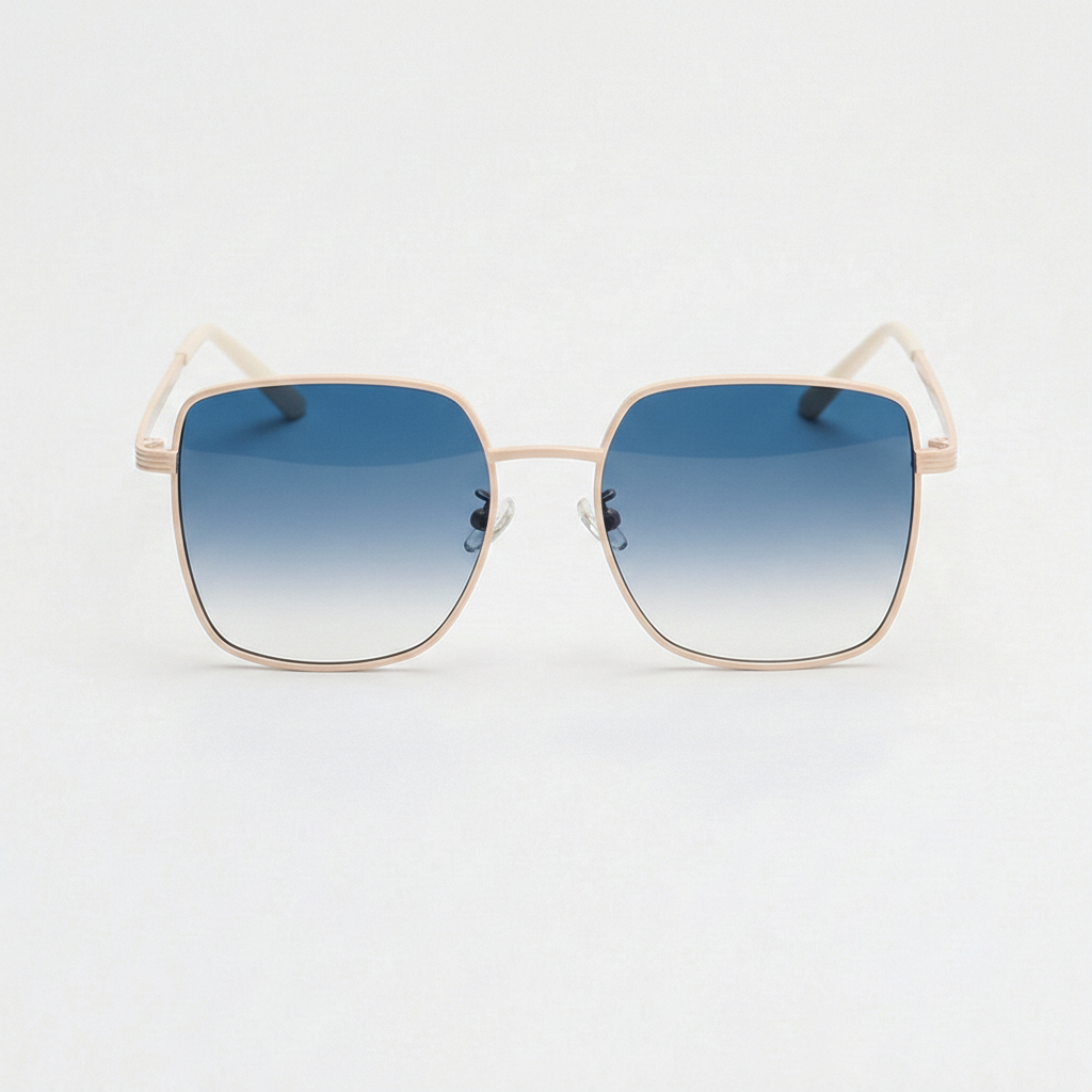 Jade Blue Gradient Lens Sunglasses - Gold Square Metal Frame