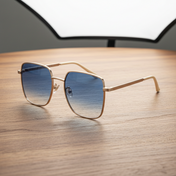 Jade Blue Gradient Lens Sunglasses - Gold Square Metal Frame