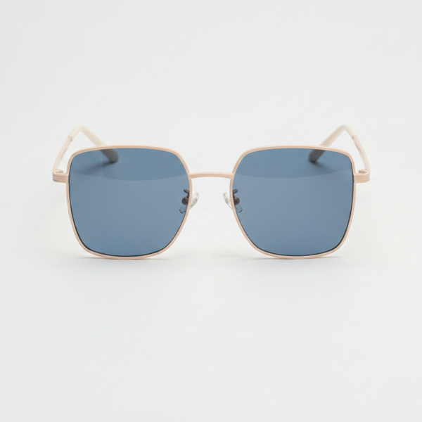 Jade Blue Tinted Lens Sunglasses - Gold Square Metal Frame