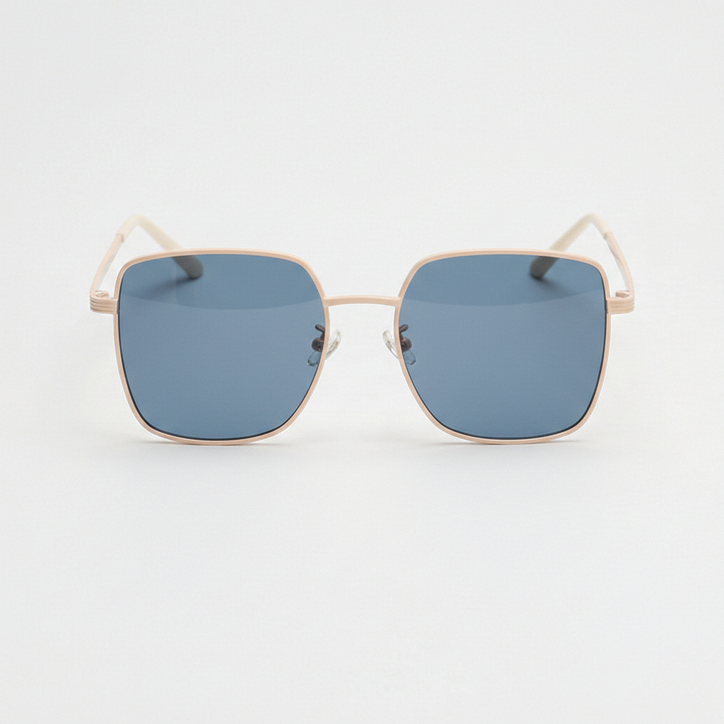 Jade Blue Tinted Lens Sunglasses - Gold Square Metal Frame