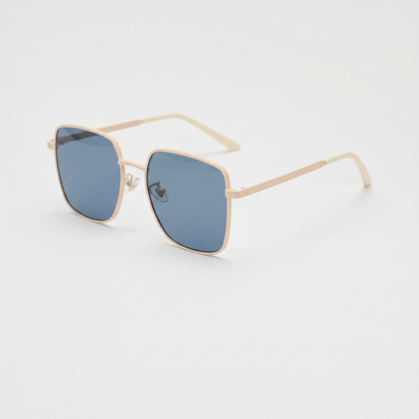 Jade Blue Tinted Lens Sunglasses - Gold Square Metal Frame