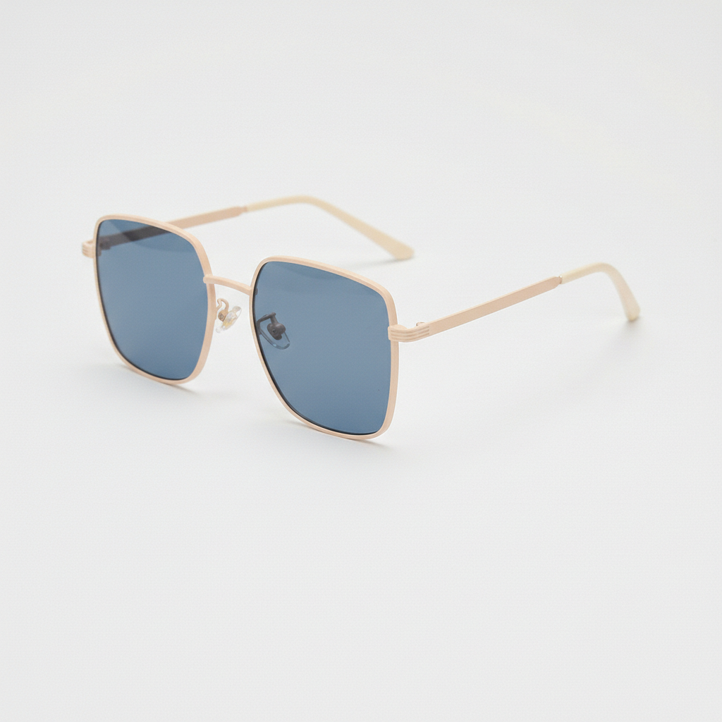 Jade Blue Tinted Lens Sunglasses - Gold Square Metal Frame