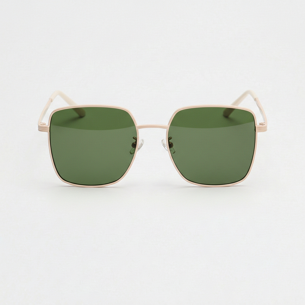 Jade Green Tinted Lens Sunglasses - Gold Square Metal Frame