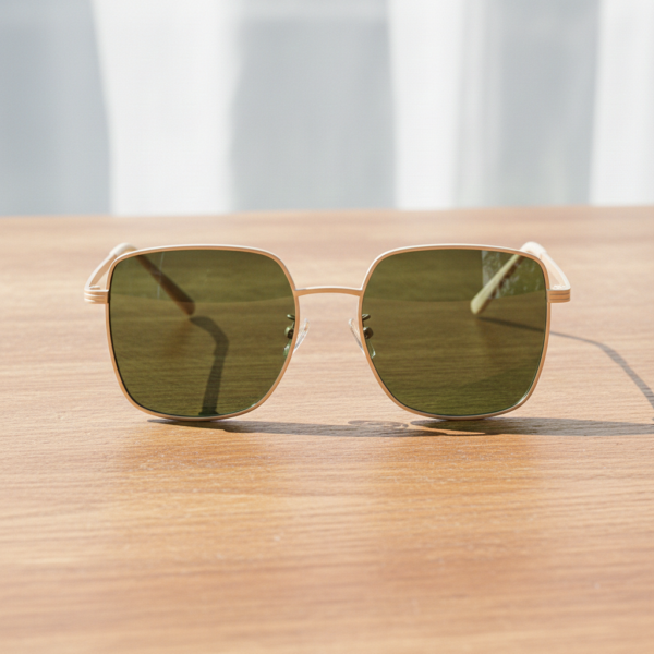 Jade Green Tinted Lens Sunglasses - Gold Square Metal Frame