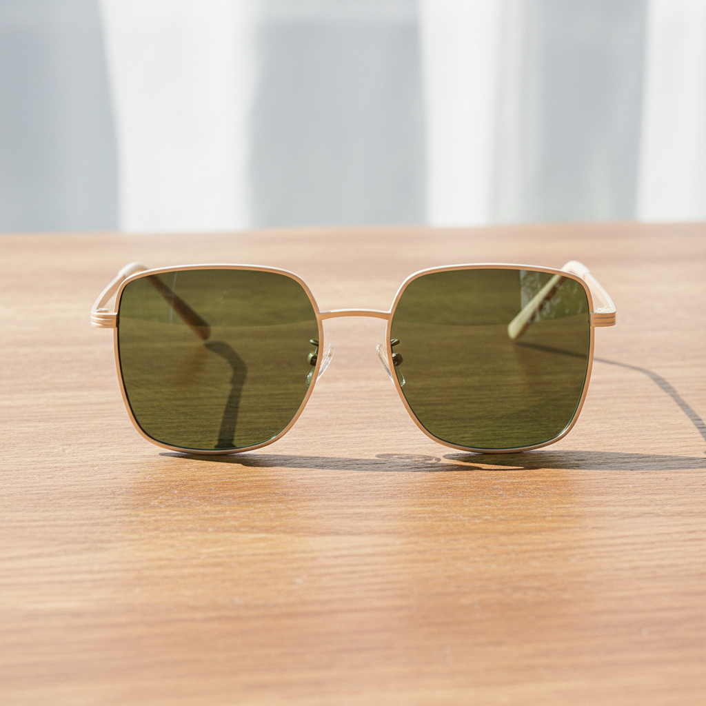 Jade Green Tinted Lens Sunglasses - Gold Square Metal Frame