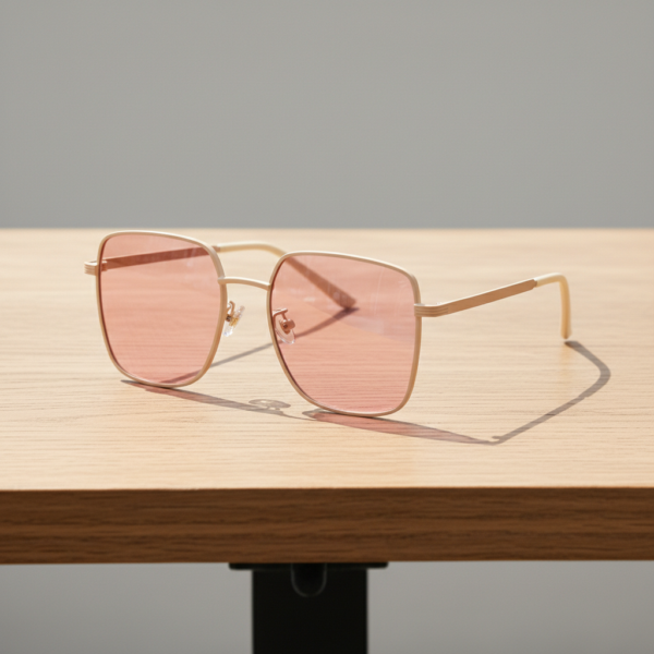 Jade Pink Tinted Lens Sunglasses - Gold Square Metal Frame