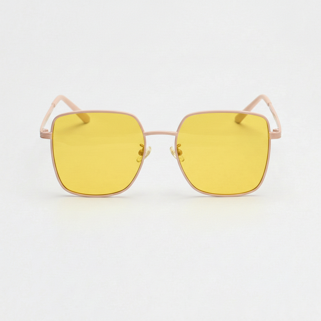 Jade Night Driving Glasses (Yellow Tint) - Gold Square Metal Frame