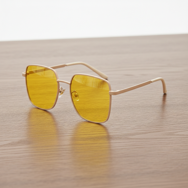Jade Night Driving Glasses (Yellow Tint) - Gold Square Metal Frame