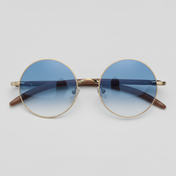 Jo Blue Gradient Lens Sunglasses - Gold Round Metal Frame