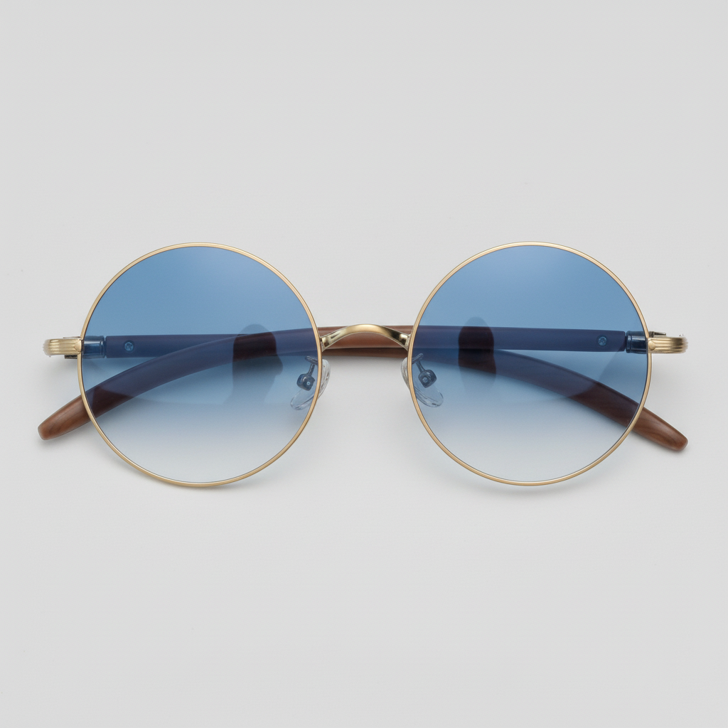 Jo Blue Gradient Lens Sunglasses - Gold Round Metal Frame