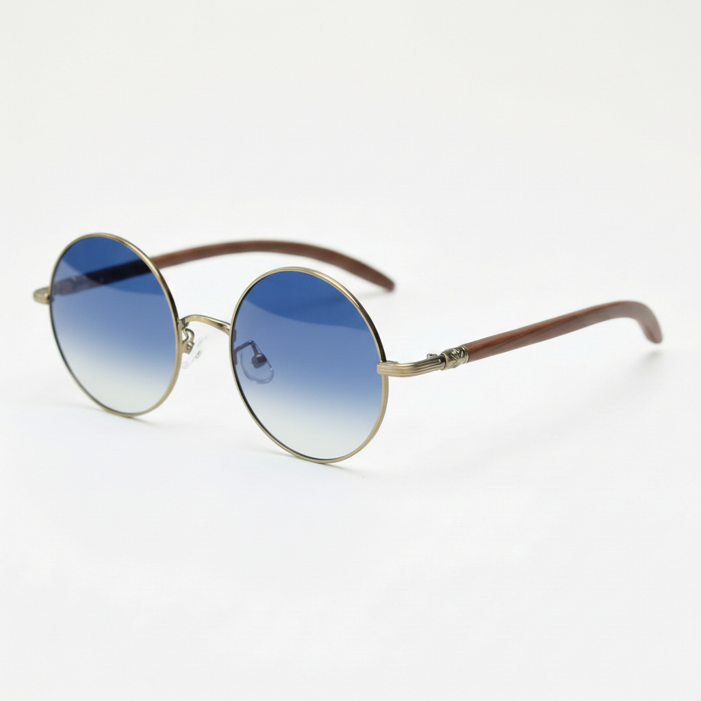 Jo Blue Gradient Lens Sunglasses - Gold Round Metal Frame