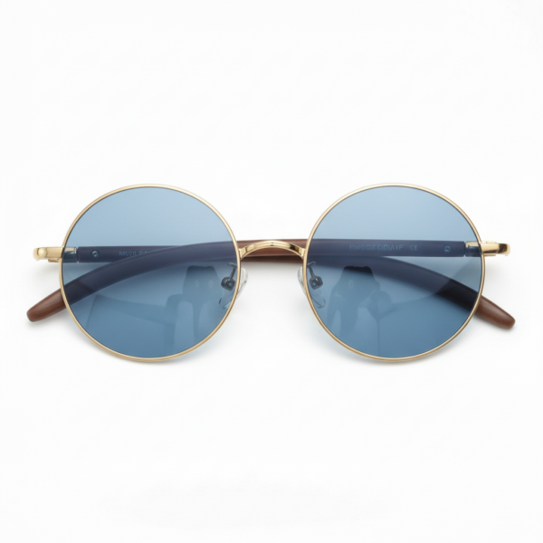 Jo Blue Tinted Lens Sunglasses - Gold Round Metal Frame