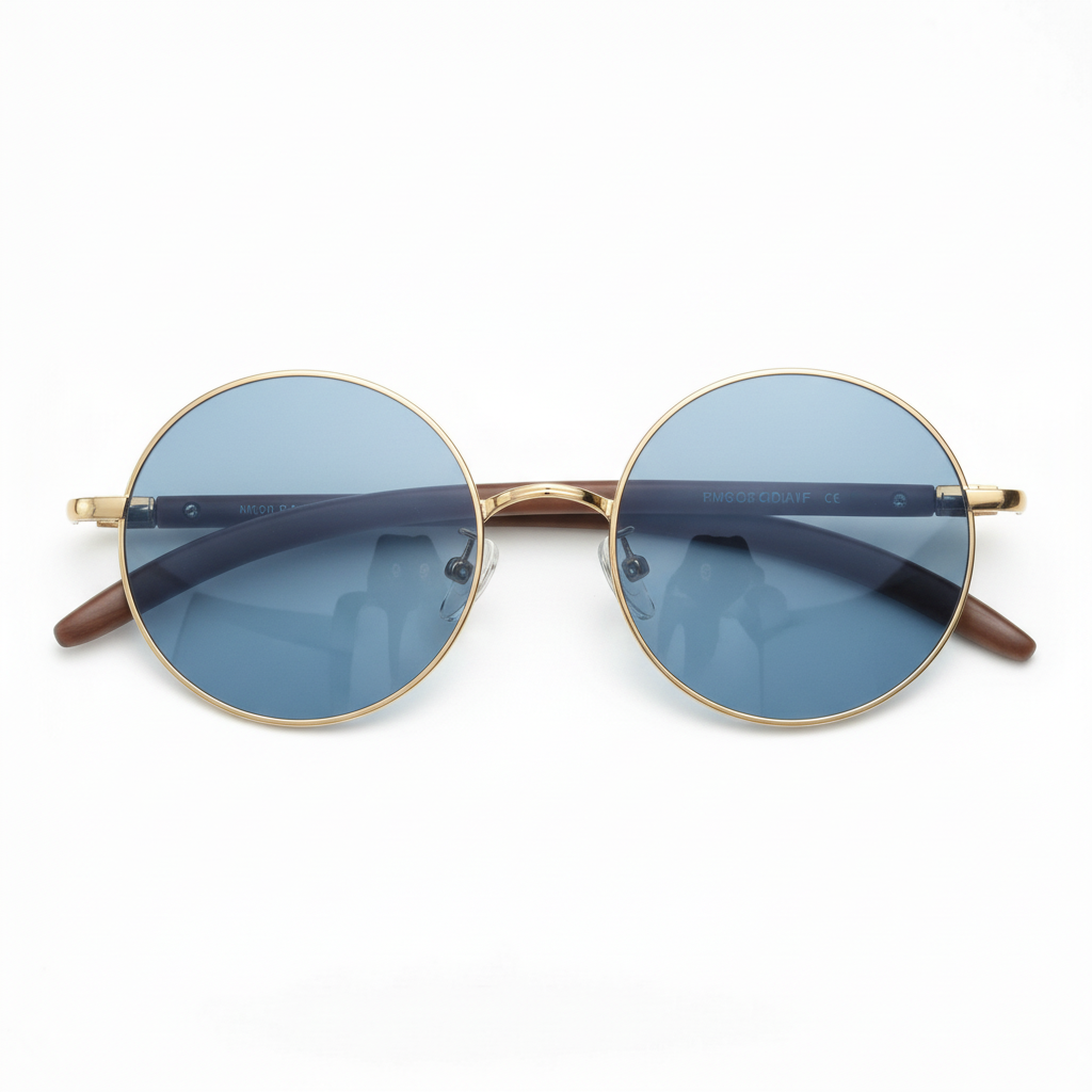 Jo Blue Tinted Lens Sunglasses - Gold Round Metal Frame