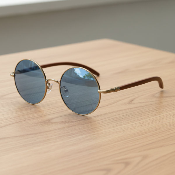 Jo Blue Tinted Lens Sunglasses - Gold Round Metal Frame