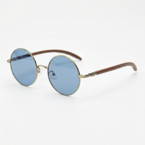 Jo Blue Tinted Lens Sunglasses - Gold Round Metal Frame