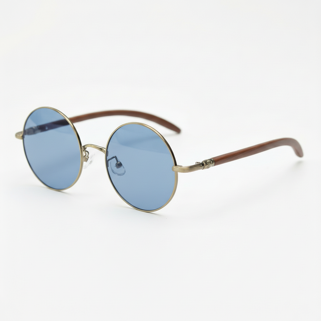 Jo Blue Tinted Lens Sunglasses - Gold Round Metal Frame