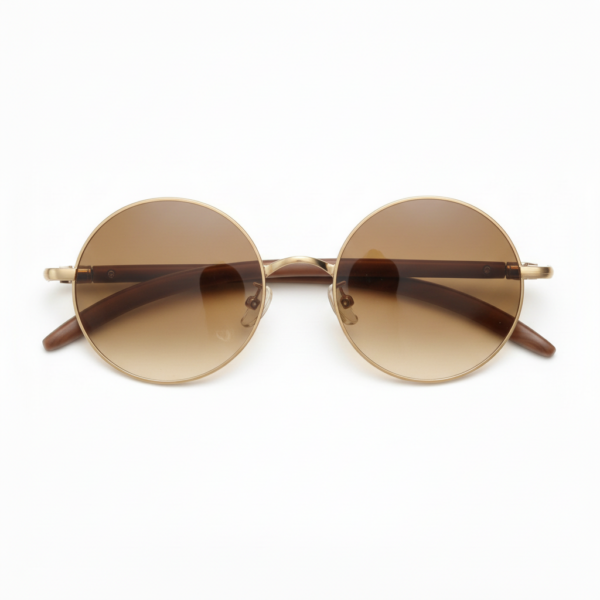 Jo Brown Gradient Lens Sunglasses - Gold Round Metal Frame