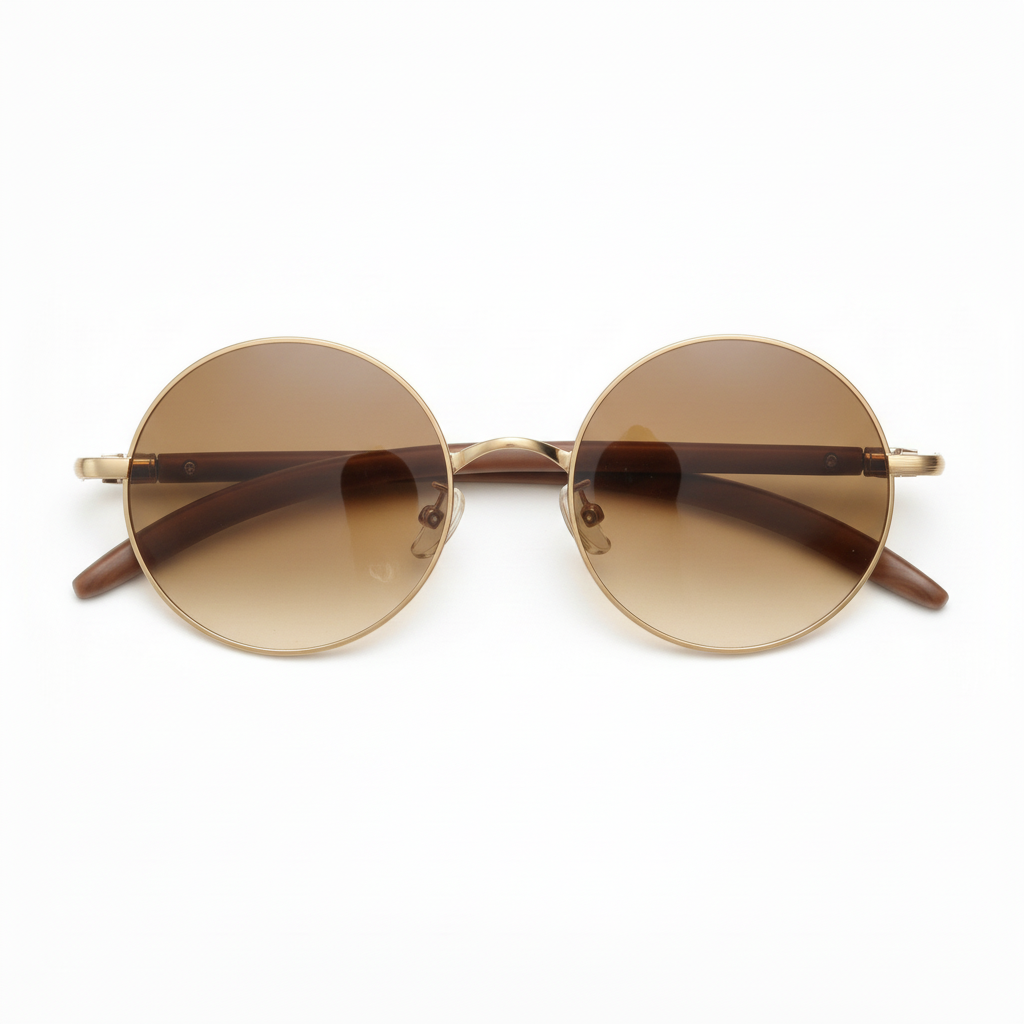 Jo Brown Gradient Lens Sunglasses - Gold Round Metal Frame