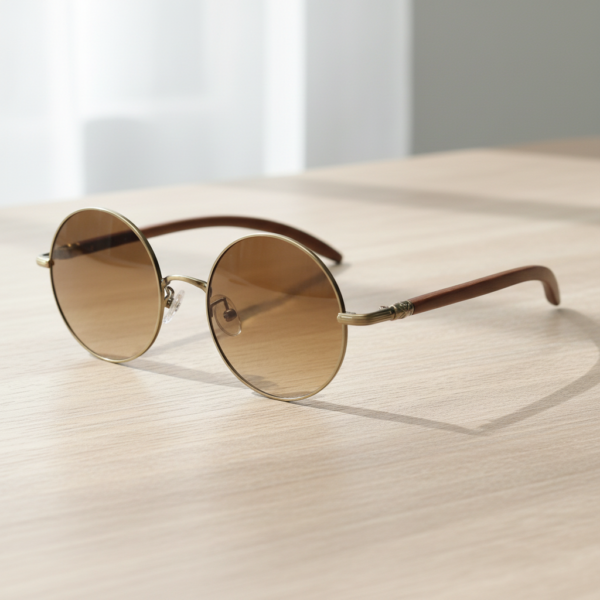 Jo Brown Gradient Lens Sunglasses - Gold Round Metal Frame