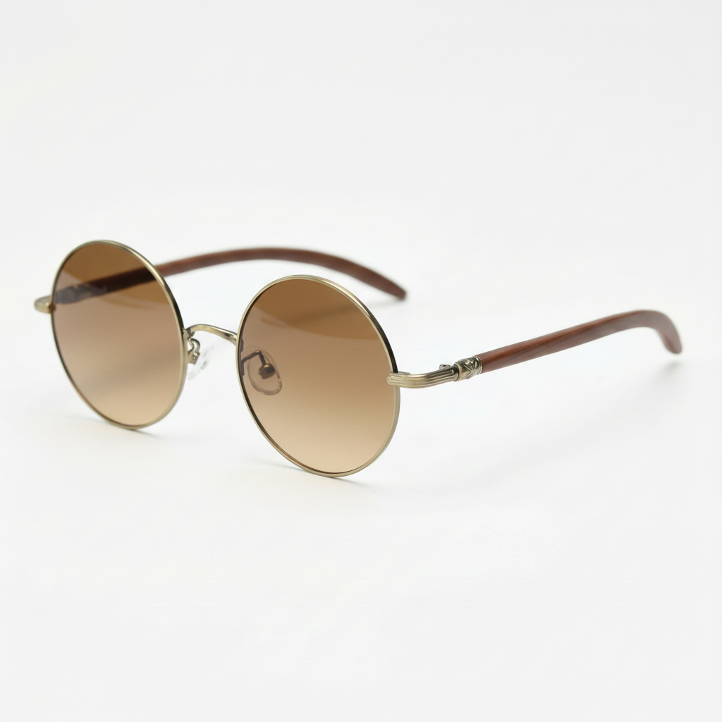 Jo Brown Gradient Lens Sunglasses - Gold Round Metal Frame