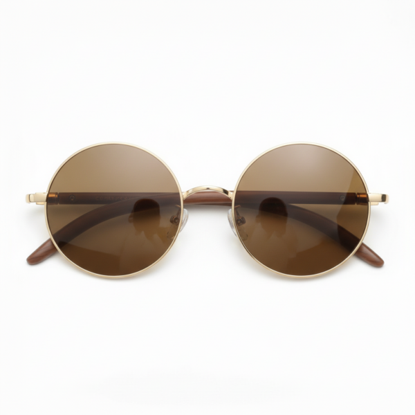 Jo Brown Tinted Lens Sunglasses - Gold Round Metal Frame