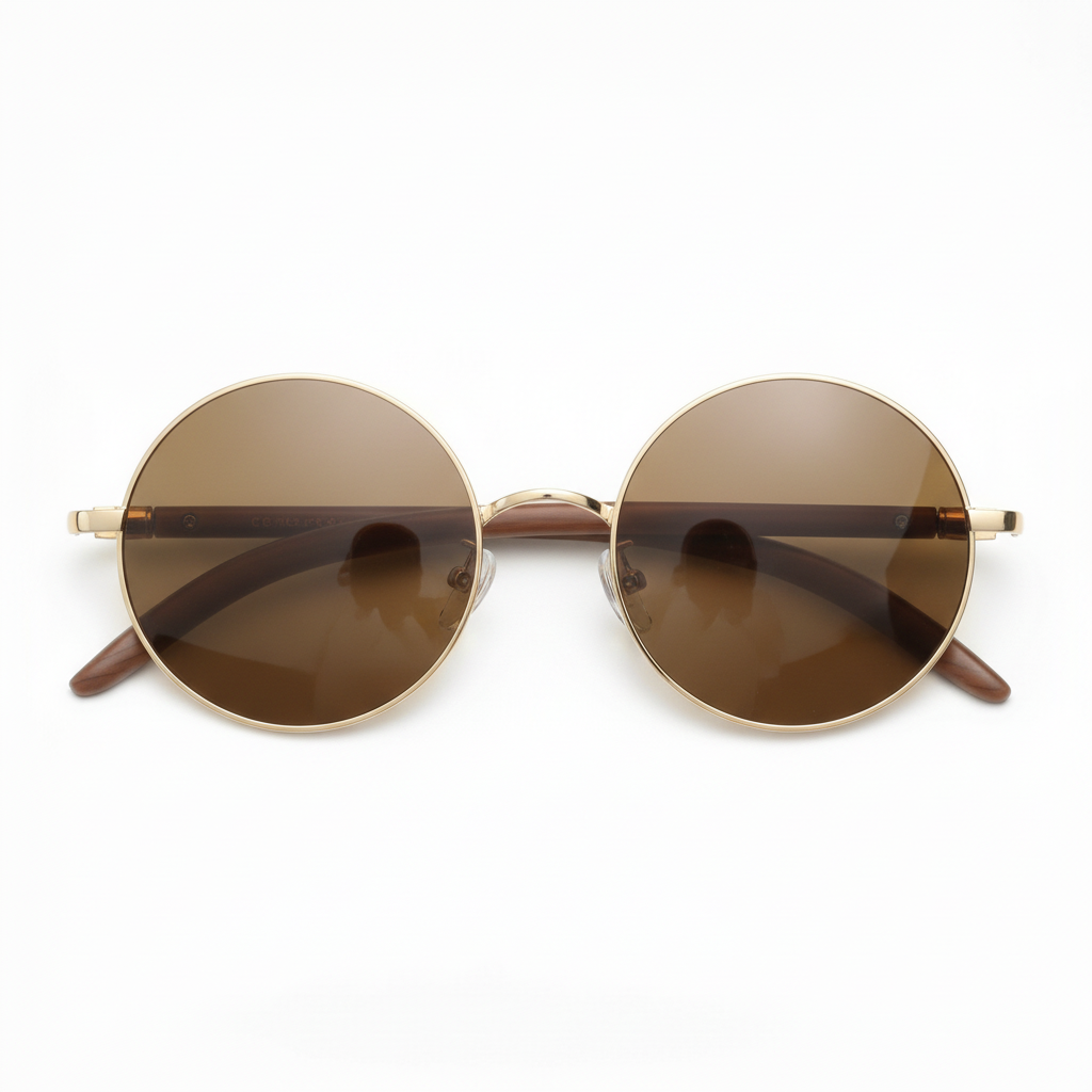 Jo Brown Tinted Lens Sunglasses - Gold Round Metal Frame