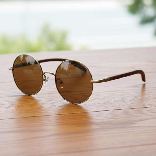 Jo Brown Tinted Lens Sunglasses - Gold Round Metal Frame