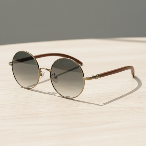 Jo Grey Gradient Lens Sunglasses - Gold Round Metal Frame
