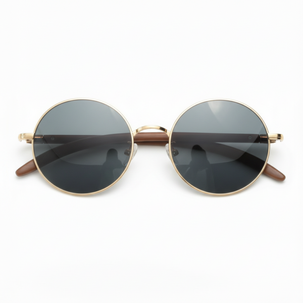 Jo Grey Tinted Lens Sunglasses - Gold Round Metal Frame