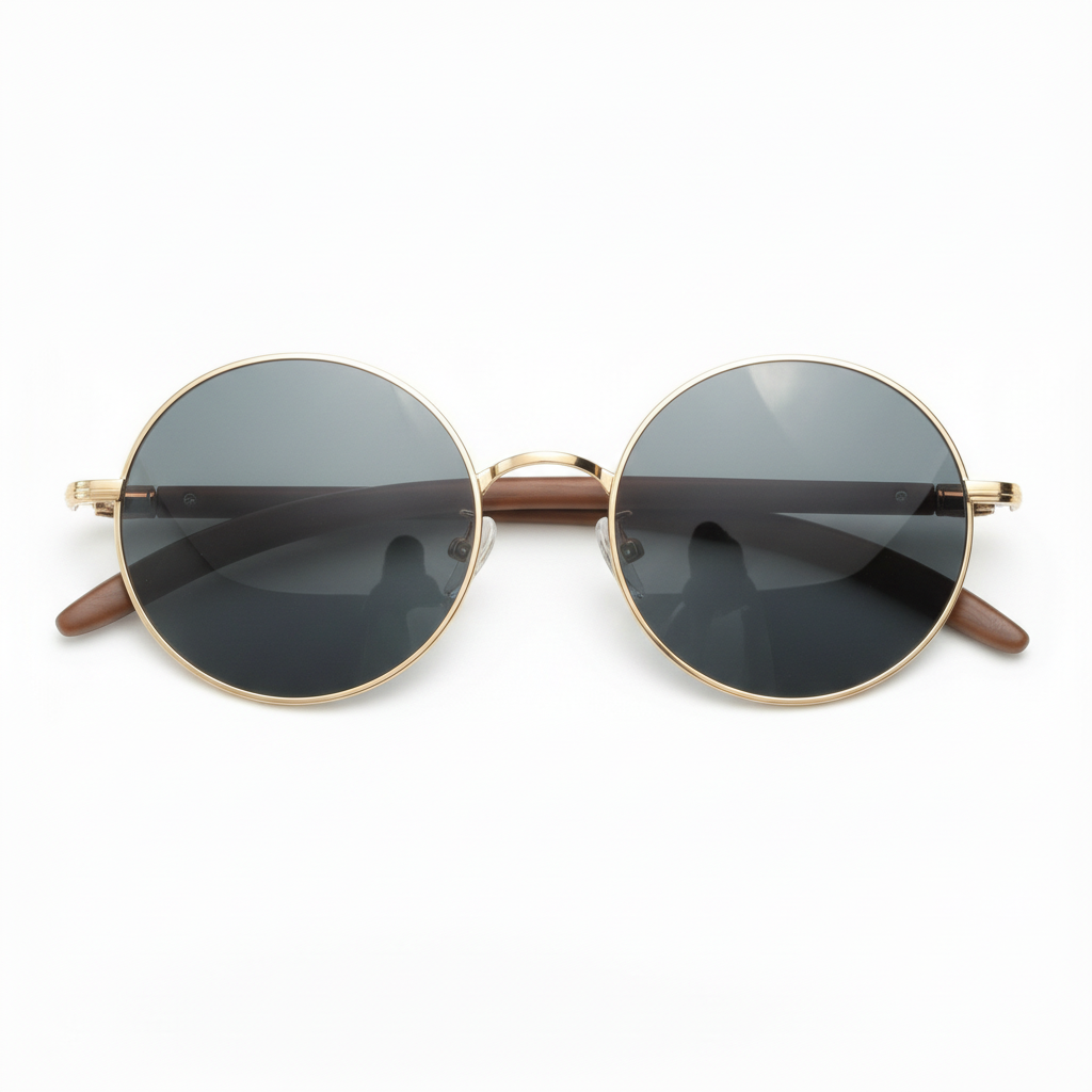 Jo Grey Tinted Lens Sunglasses - Gold Round Metal Frame