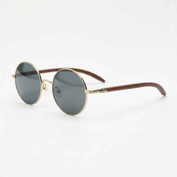 Jo Grey Tinted Lens Sunglasses - Gold Round Metal Frame