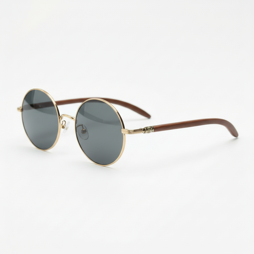 Jo Grey Tinted Lens Sunglasses - Gold Round Metal Frame