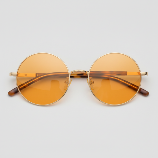 Jo Orange Tinted Lens Sunglasses - Gold Round Metal Frame