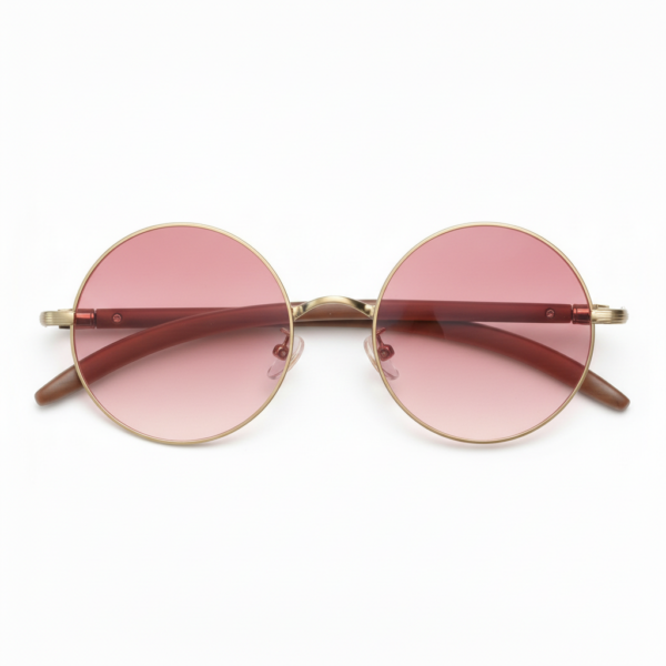 Jo Pink Gradient Lens Sunglasses - Gold Round Metal Frame
