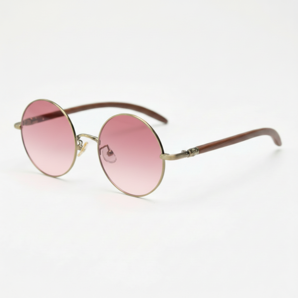 Jo Pink Gradient Lens Sunglasses - Gold Round Metal Frame