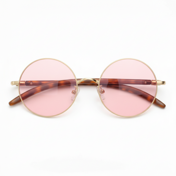 Jo Pink Tinted Lens Sunglasses - Gold Round Metal Frame