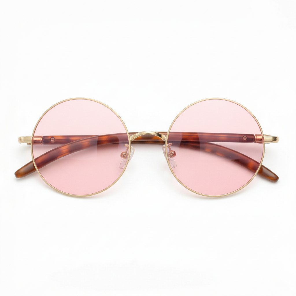 Jo Pink Tinted Lens Sunglasses - Gold Round Metal Frame