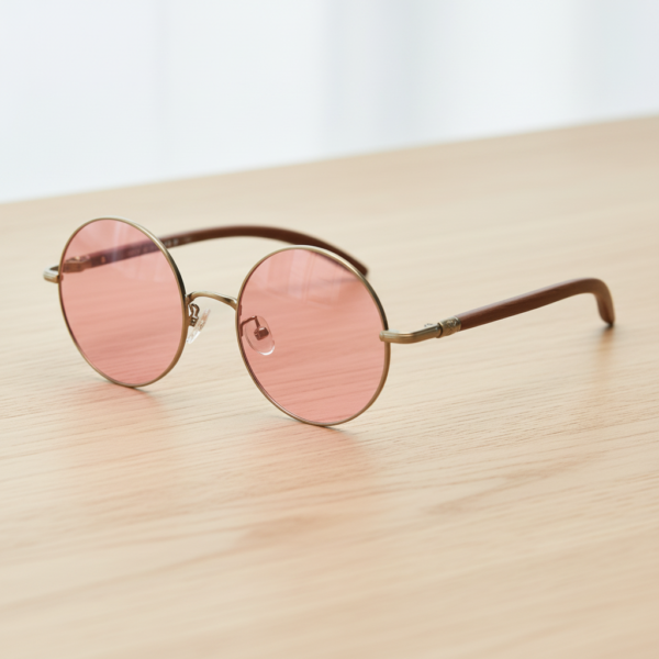 Jo Pink Tinted Lens Sunglasses - Gold Round Metal Frame