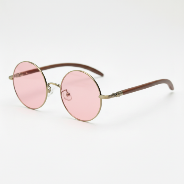 Jo Pink Tinted Lens Sunglasses - Gold Round Metal Frame