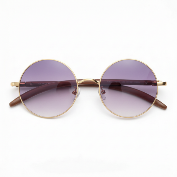 Jo Purple Gradient Lens Sunglasses - Gold Round Metal Frame