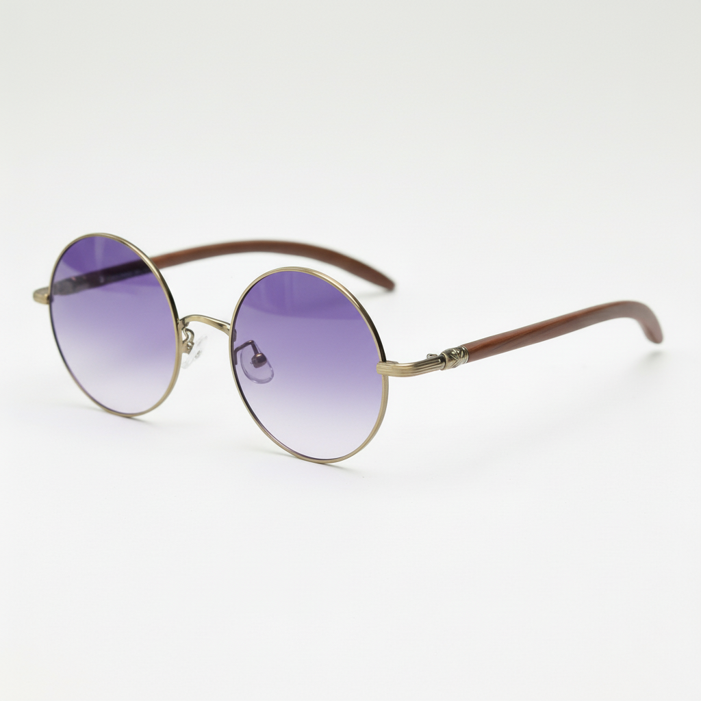 Jo Purple Gradient Lens Sunglasses - Gold Round Metal Frame