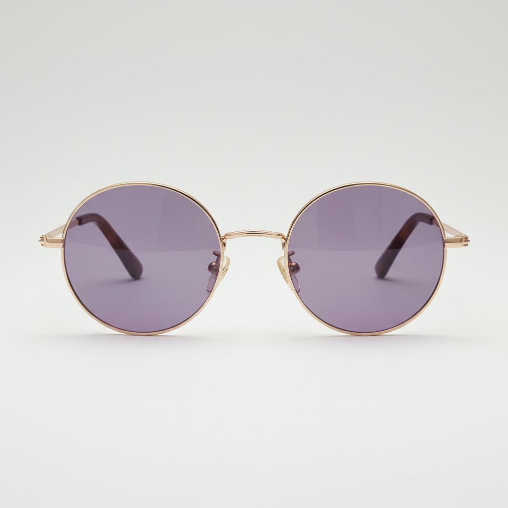 Jo Purple Tinted Lens Sunglasses - Gold Round Metal Frame