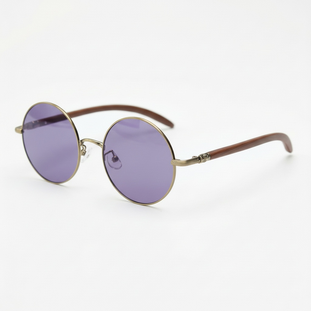 Jo Purple Tinted Lens Sunglasses - Gold Round Metal Frame